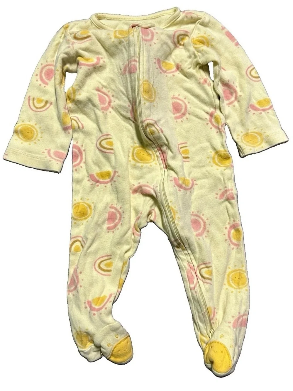 Baby Girl Footie Pajamas Letters Sun Whale 2 Way Zipper Size 6-9 Months